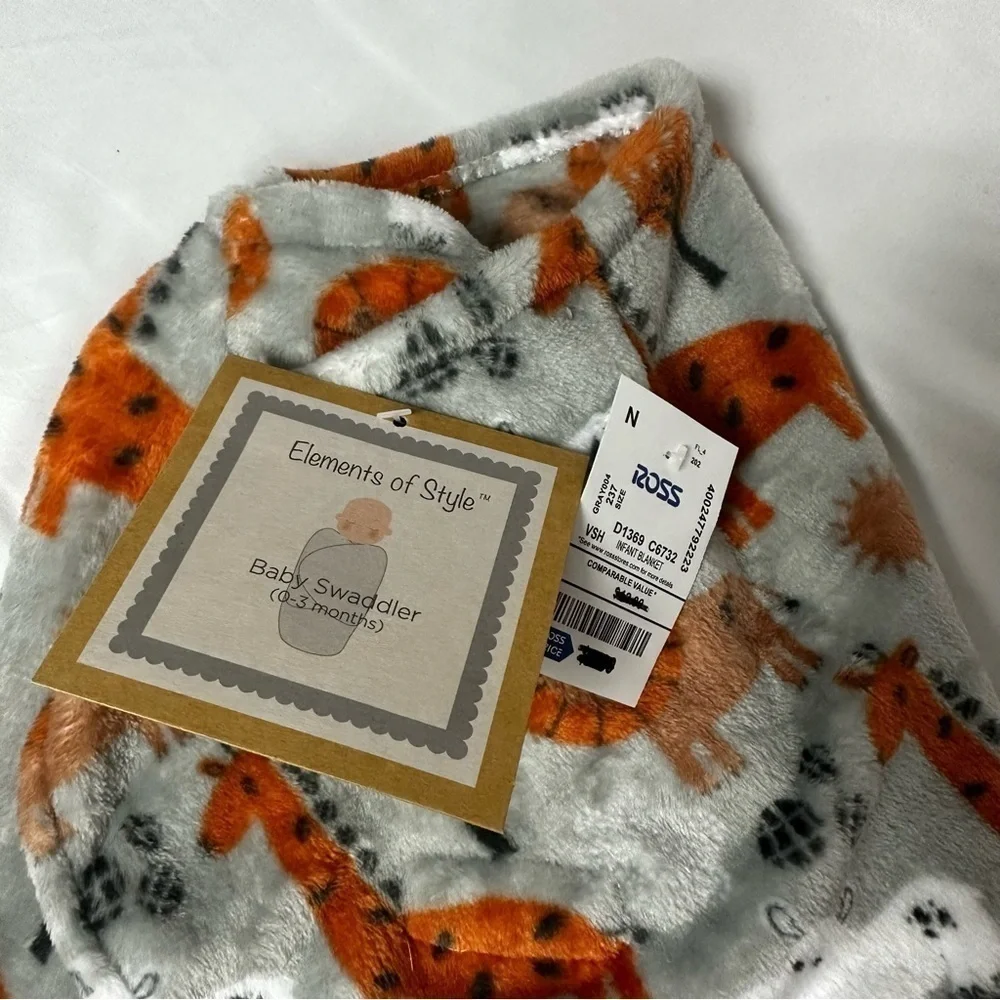 Nwt Elements of Style Animal Print Plush Swaddle 0 - 3 months